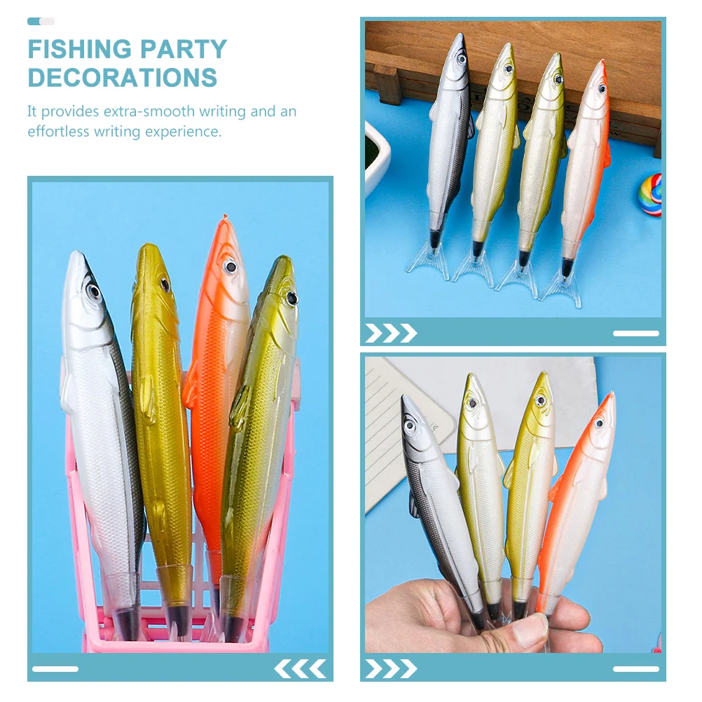 4 Pcs Fishing Lures Kit Salted Ballpoint Pen Advertising Cartoon Product Plastic Gift Pens Student