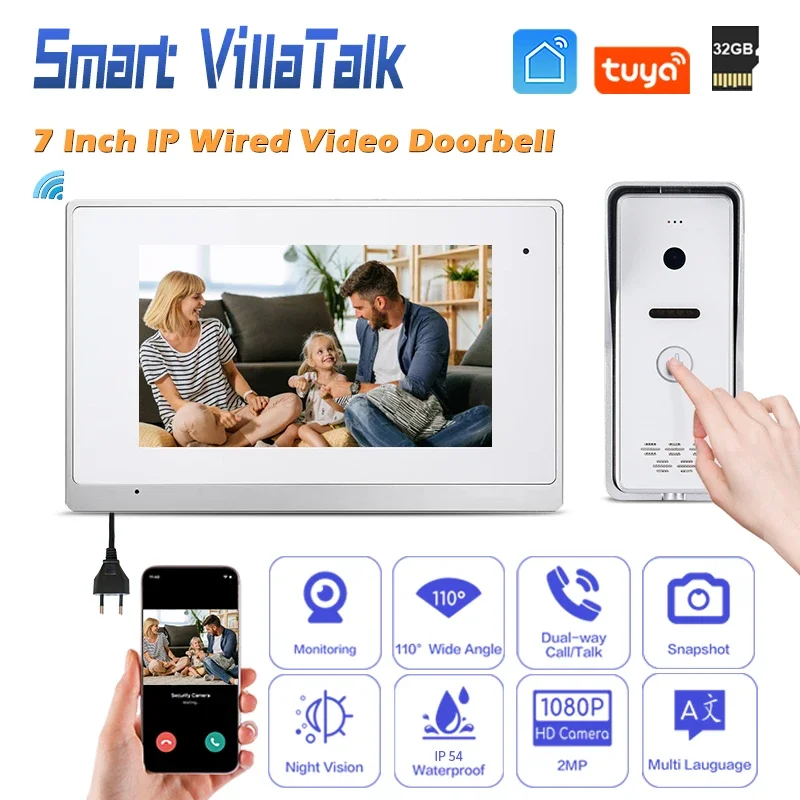 

New Arrival IP 7 color display indoor monitor 128G memory door video intercom digital tuya doorbell wifi safe house smart home