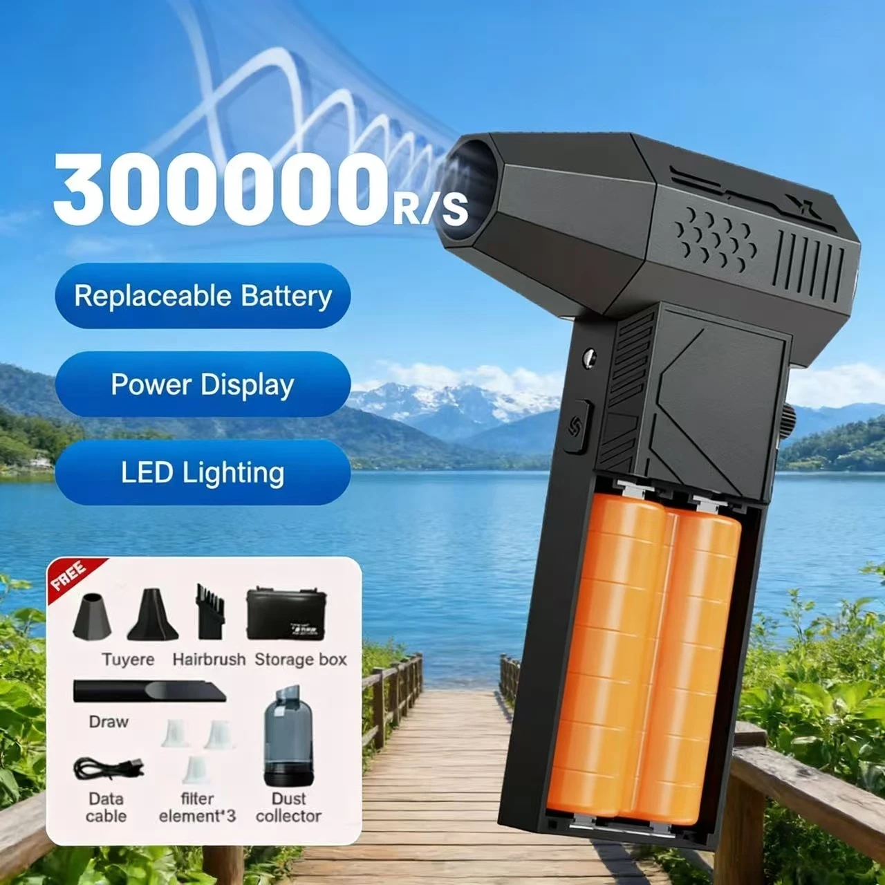 

Strong Air Blower 300000RPM Brushless Turbo Jet Blower Vacuum Replaceable Battery Turbo Fan Jet With Led Lighting Dust Removal