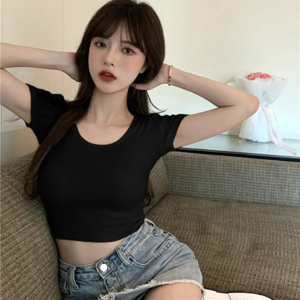 Summer Short Sleeved T-shirt New Trendy Simplicity Crop Top Casual Temperament SlimT-shirt Street