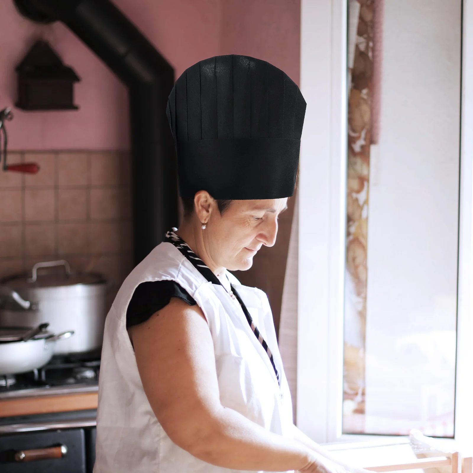 10 peças gorros para mulheres chapéu de chef preto-tempo arnês cozinha serviço de alimentos