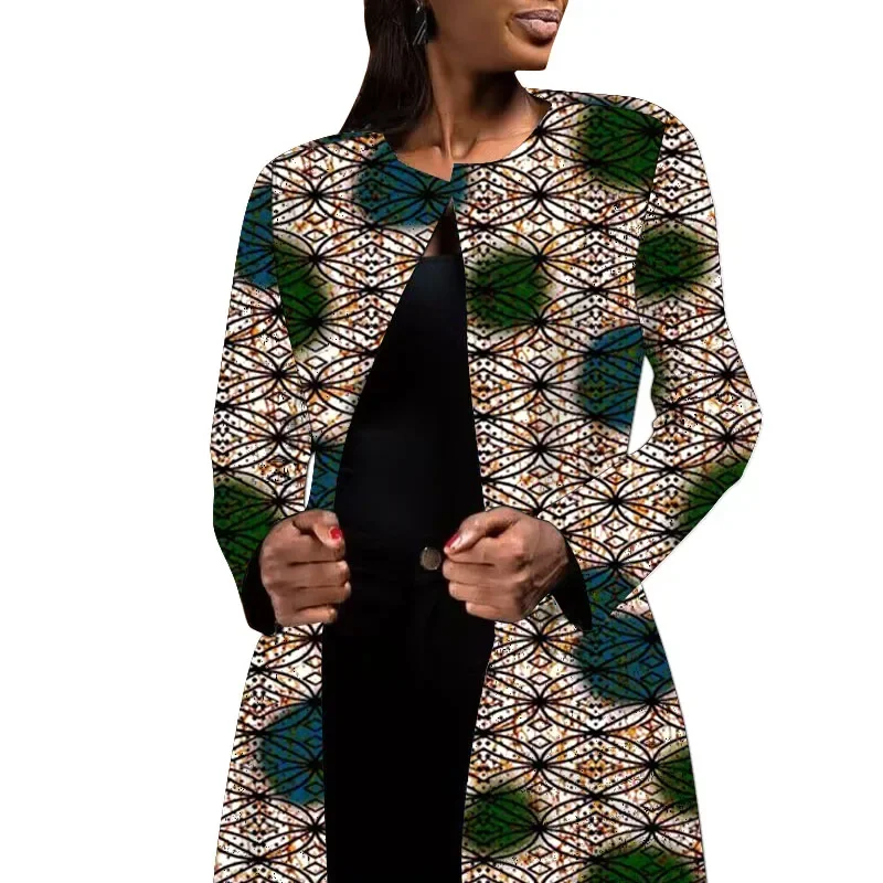 

Elegant Colorful Print Women's Cardigan Jackets Collarless Design African Fashion Female Short Blazer Coat