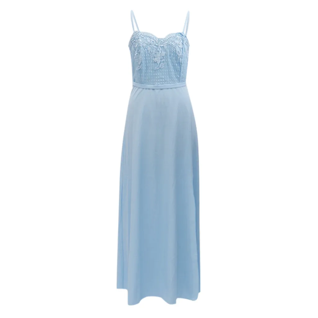 Vestido de novia elegante de retazos de encaje azul con temperamento para mujer, vestido largo sexi con aberturas altas y tirantes, Vestidos sexis para graduación