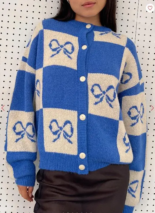 Женский вязаный кардиган с длинным рукавом и бантом на пуговицах, осенняя повседневная куртка, свитер