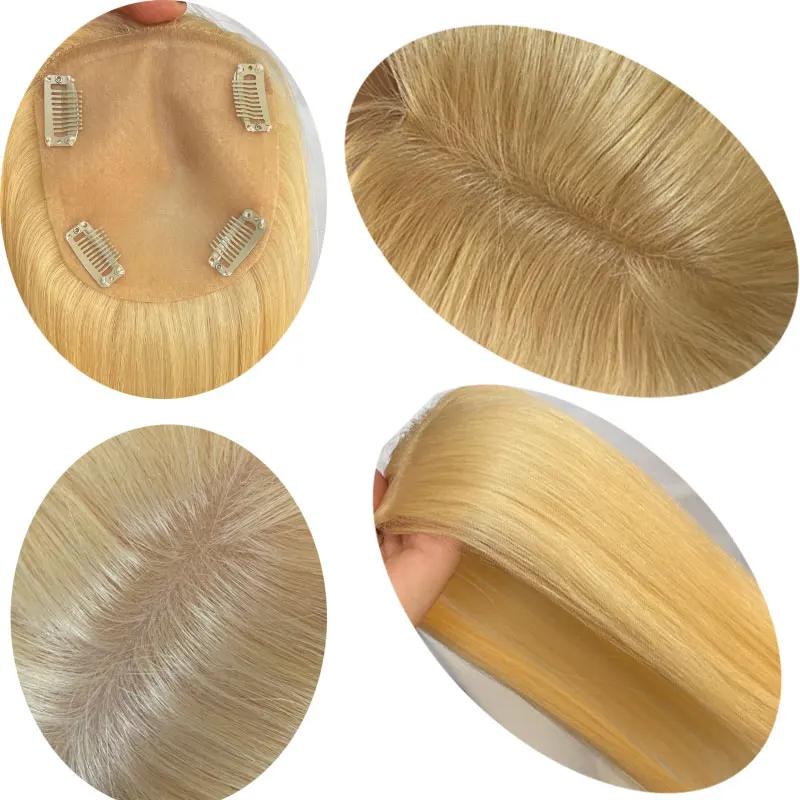 Braziliaanse Haar Topper Voor Vrouwen, Rechte Zijden Basis, Top Sluiting, Haar Stukken Clip, 613 Kleur, 10a Maagdelijk Menselijk Haar 4.7X5.1Inch