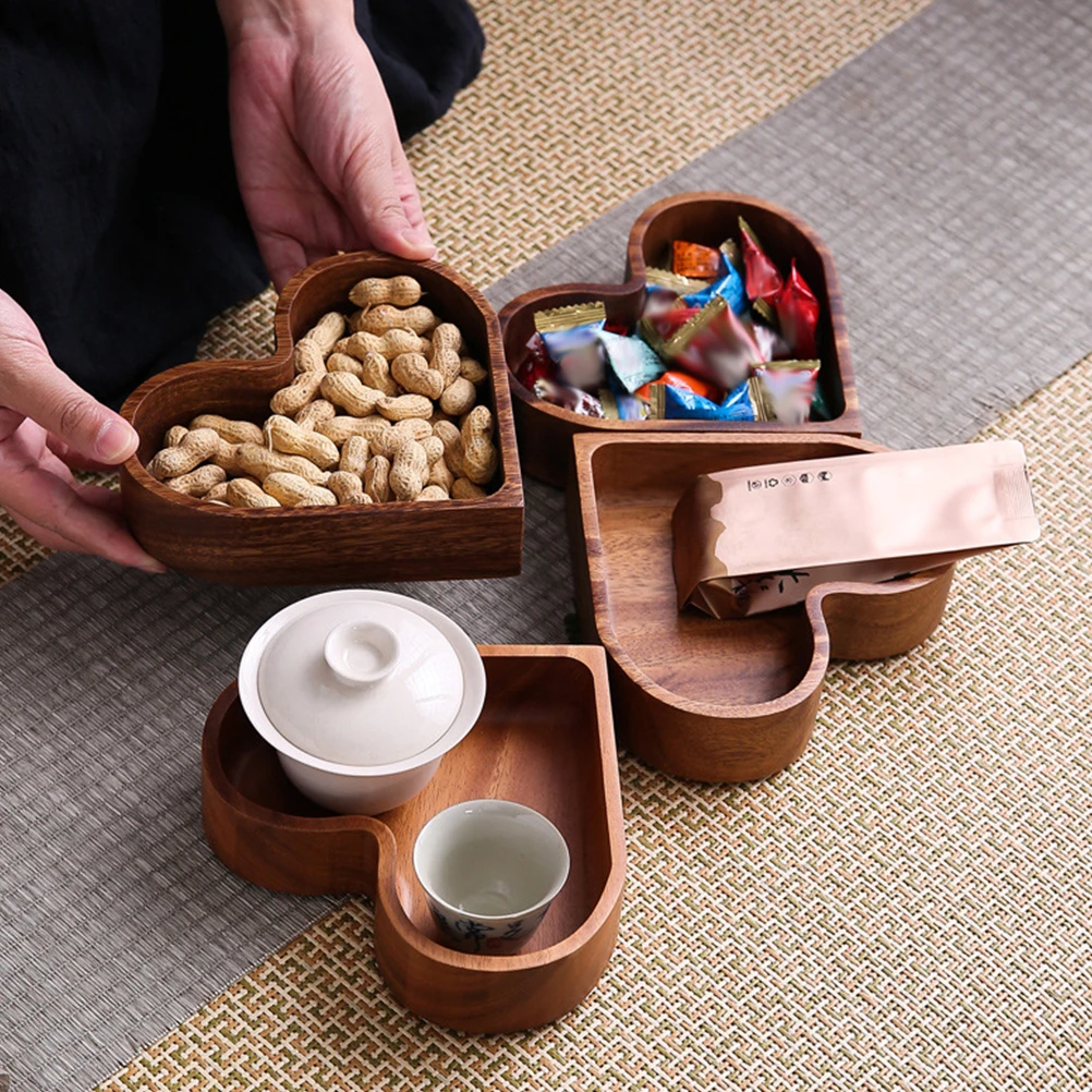 

s Heart Shaped Wooden Tray Dried Fruits Snack Serving Jewelry Storage Bedroom Kitchen Accessories Food Display