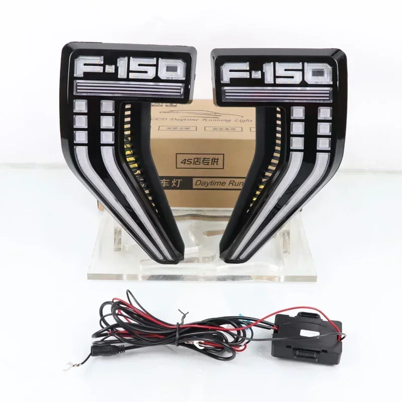 

Автомобильные светодиодные дневные ходовые фары для Ford F-150 F150 2021 2022, дневные фары, желтый указатель поворота, DRL, автомобильные противотуманные фары