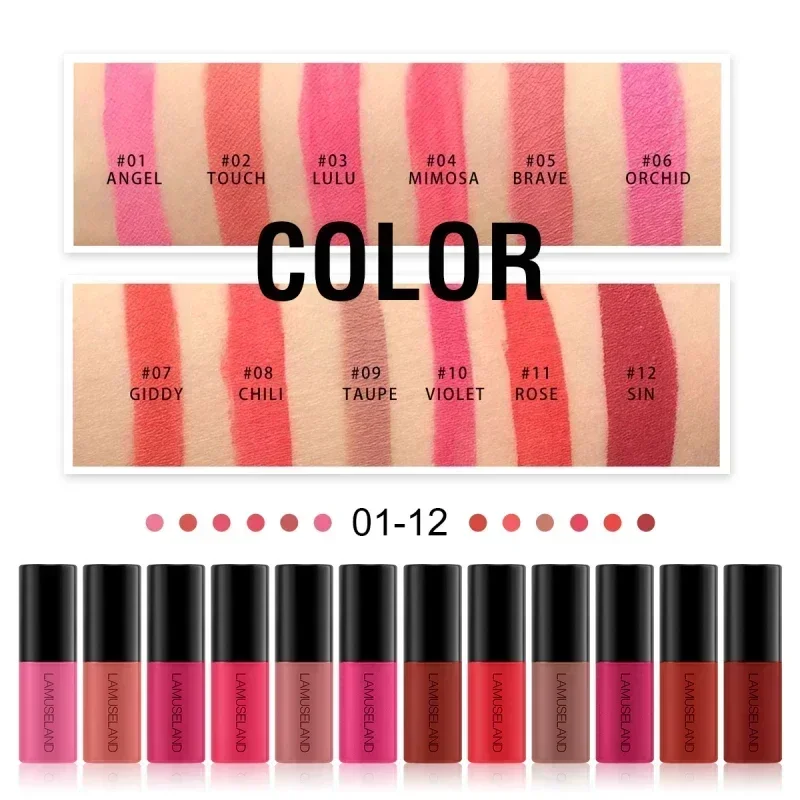 12 Color Matte Women's Liquid Lip Gloss Waterproof Longlasting Non-stick Cup Makeup Lip Glaze Long Lasting Tint Liner Lipstick