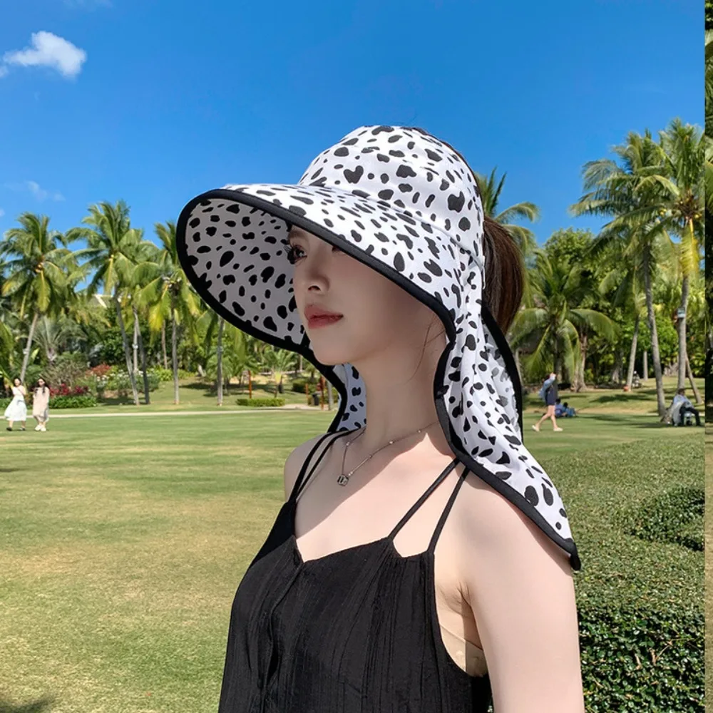 

Leopard Print Floral Sunscreen Hat Large Brim Sun-Proof All-in-One Fisherman Hat Protect Neck Anti-uv Hollow Top