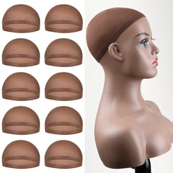 Bonnet de perruque extensible unisexe, doublure élastique, filet à cheveux breton en maille, marron foncé, haute qualité, lot de 12 pièces