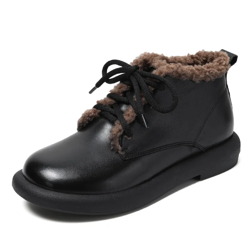 

Winter Women Snow Boots 2026 New Arrival Genuine Cow Leather Lace Up Fluffy Fur Warm Casual Flat Short Ankle Boots Lady