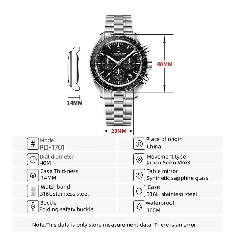 PAGANI DESIGN 2024 New Luxury Quartz Watch For Men Sapphire Automatic Date 100M Waterproof Men’s Chronograph Relogio Masculino