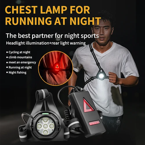 Imagen 1 del producto Luces para correr de noche en bicicleta Luz para el pecho con 90 ° Lámpara de seguridad ultrabrillante impermeable con ángulo de haz ajustable con correas reflectantes