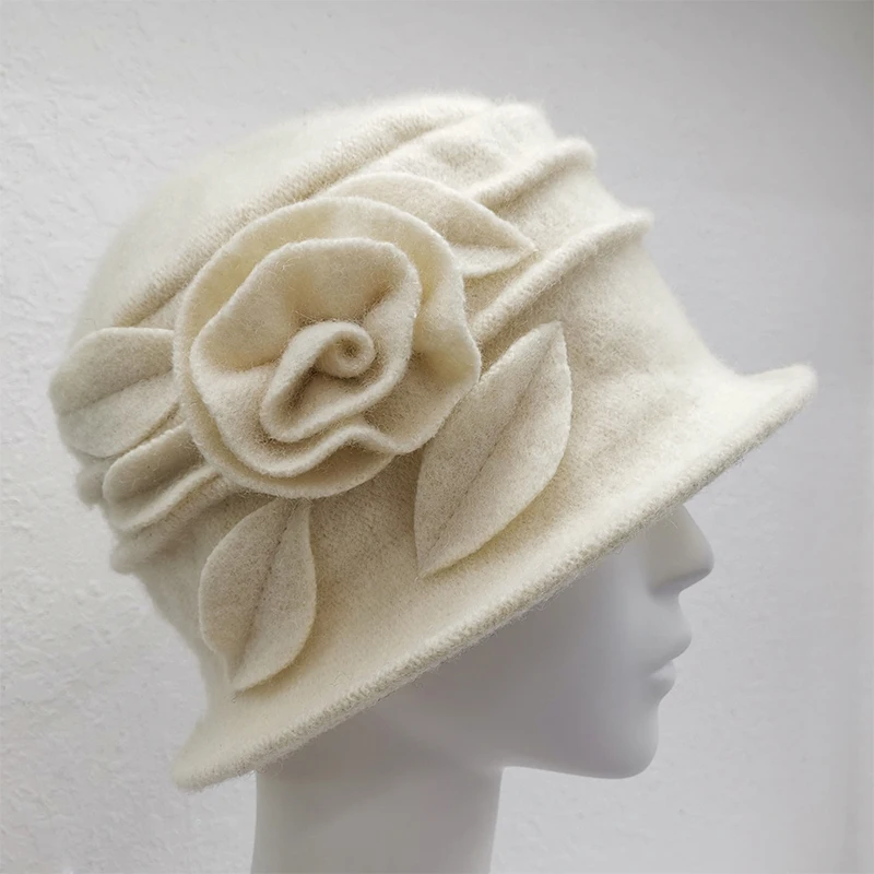New Middle Aged Ladies Wool Hat Mom Hat Beret Autumn Winter Warm Women\'s Vintage Elegant Flower Knitting Basin Cap Flat Caps