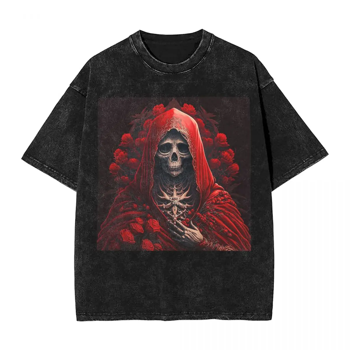 

Уличная одежда Футболки Santa Muerte Saint Death Goth Mexican Muertos Skull Washed Футболка с короткими рукавами Футболки для мужчин и женщин