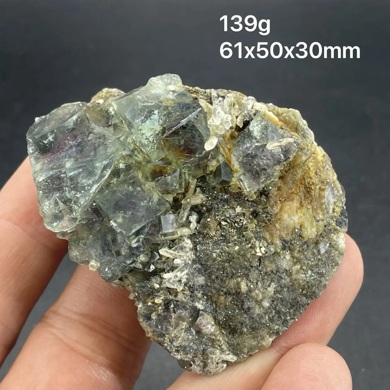 

new! 100% natural fluorite crystal antimonite pyrite cubic fluorite coexisting mineral specimen from Inner Mongolia