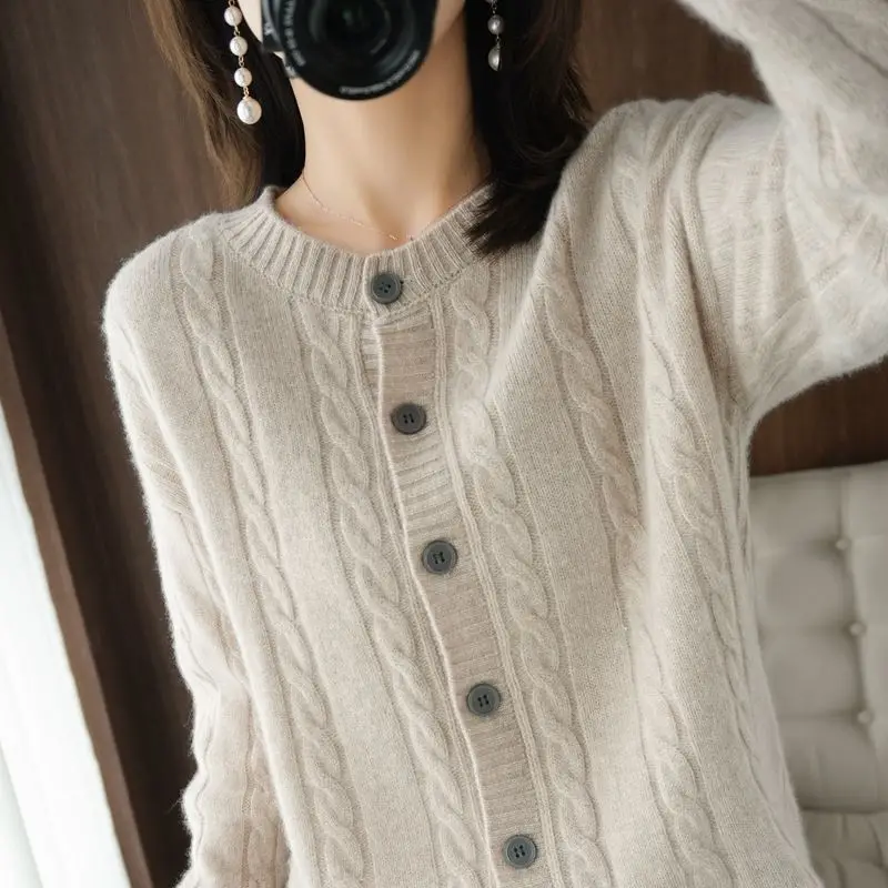 Korean Fashion Solid Color Button Knitted Cardigan Sweaters Women\'s Clothing 2022 Autumn New Loose Casual Tops All-match Coat