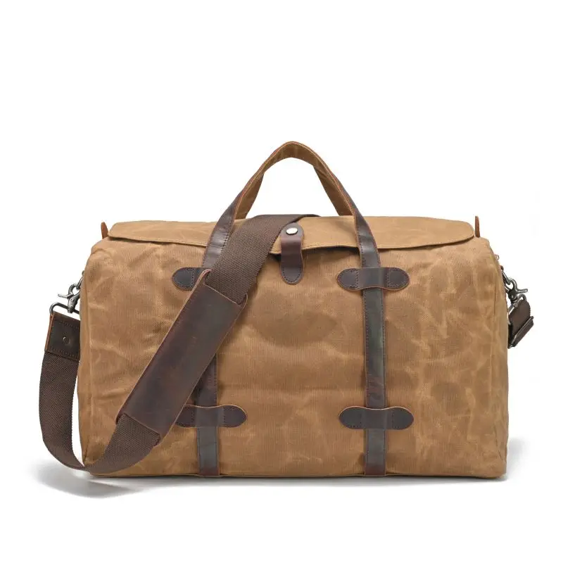 

[Travel Bag]WaterProof Waxed Canvas Leather Men Travel Bag Hand Luggage Bag CarryOn Large tote Vintage Duffle Weekend Casual Bag