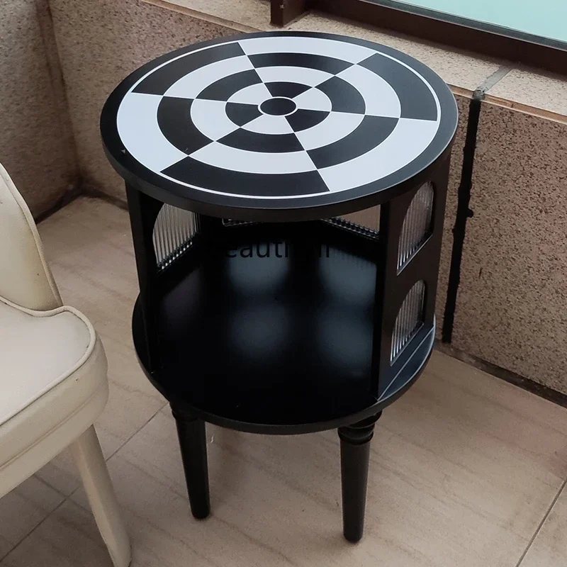 

ss7304 Угловой столик из французского массива дерева, приставной столик в римском стиле в стиле ретро, шахматная доска, черно-белый клетчатый прикроватный столик