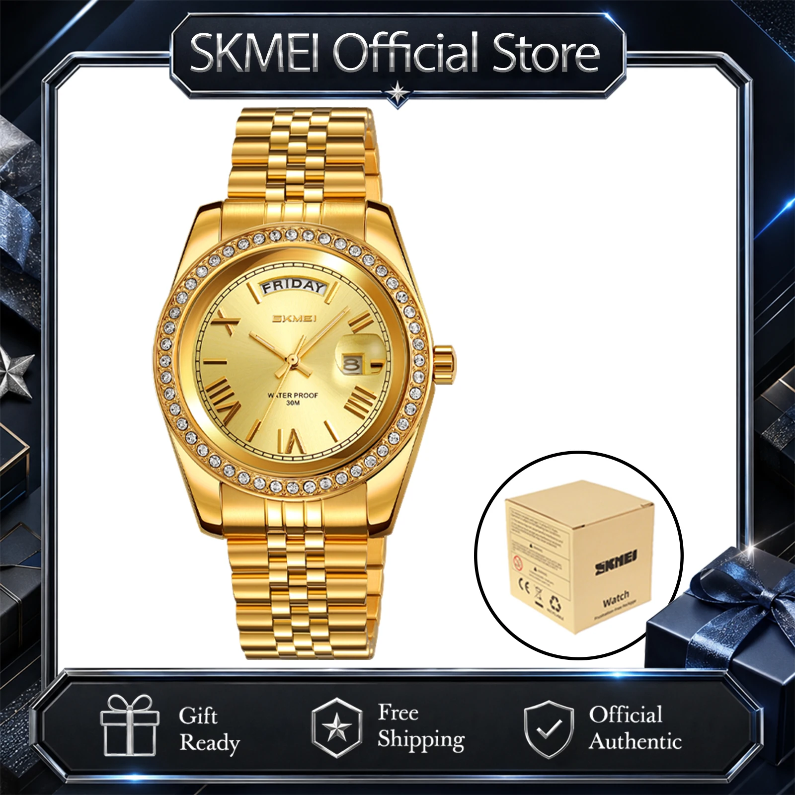 SKMEI 9419 Men's Quartz Watches 30M Waterproof Male Business Watch Men Analog Clock Wristwatch Stainless Steel Strap Date Week