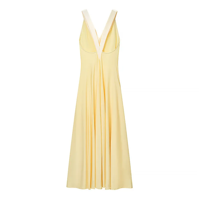 Luxuriöses neues V-Ausschnitt-Kleid im minimalistischen Stil, rückenfrei, schmal geschnitten, knöchellang, zarte Kleider 2026, Damen-Abendkleid für Urlaub, Club und Party – Detail 2