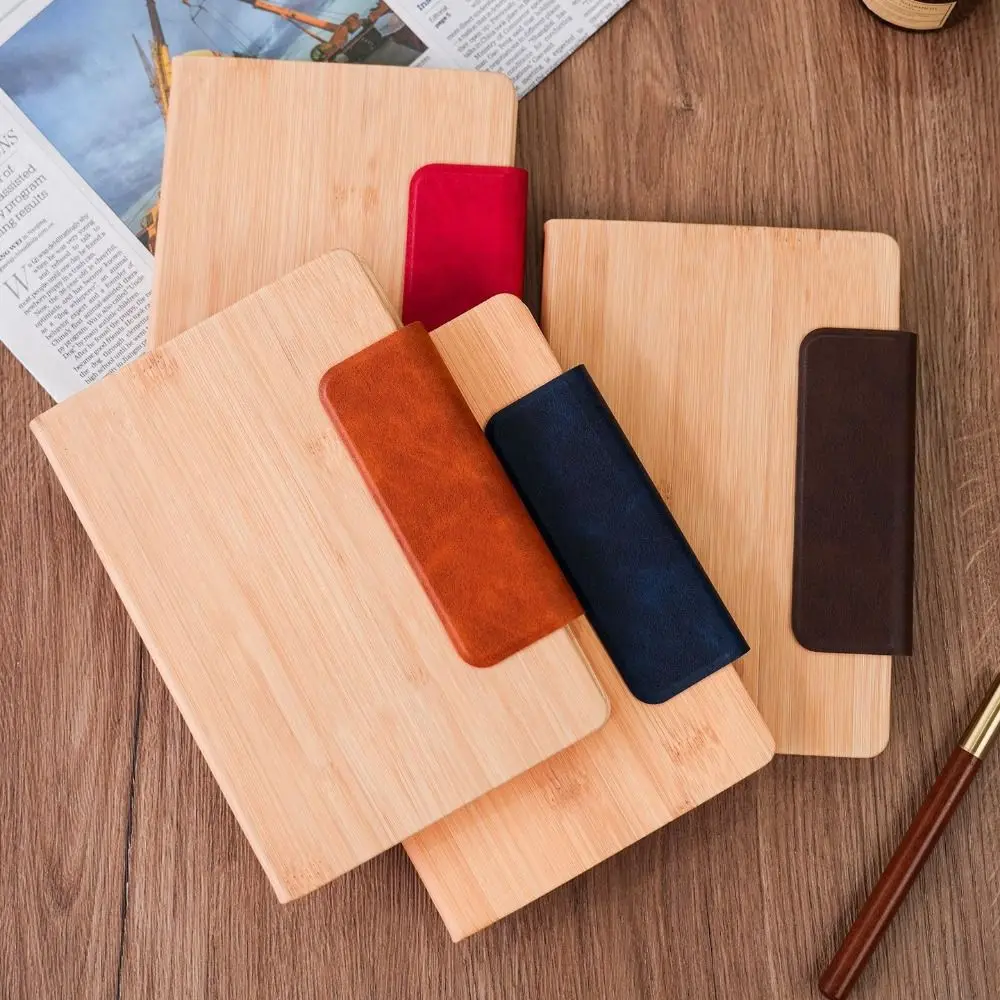 200 Pages A5 Notebook PU Leather Cover with Magnetic Buckle Business Office Notepad Wood Grain Bookmark Students Notebook