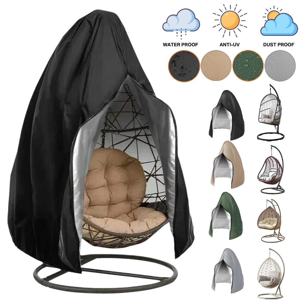

210D Patio Hanging Egg Chair Cover Waterproof Wind-Proof Swing Egg Chair Cover with Zipper Buckle for Outdoor Wicker Single Seat