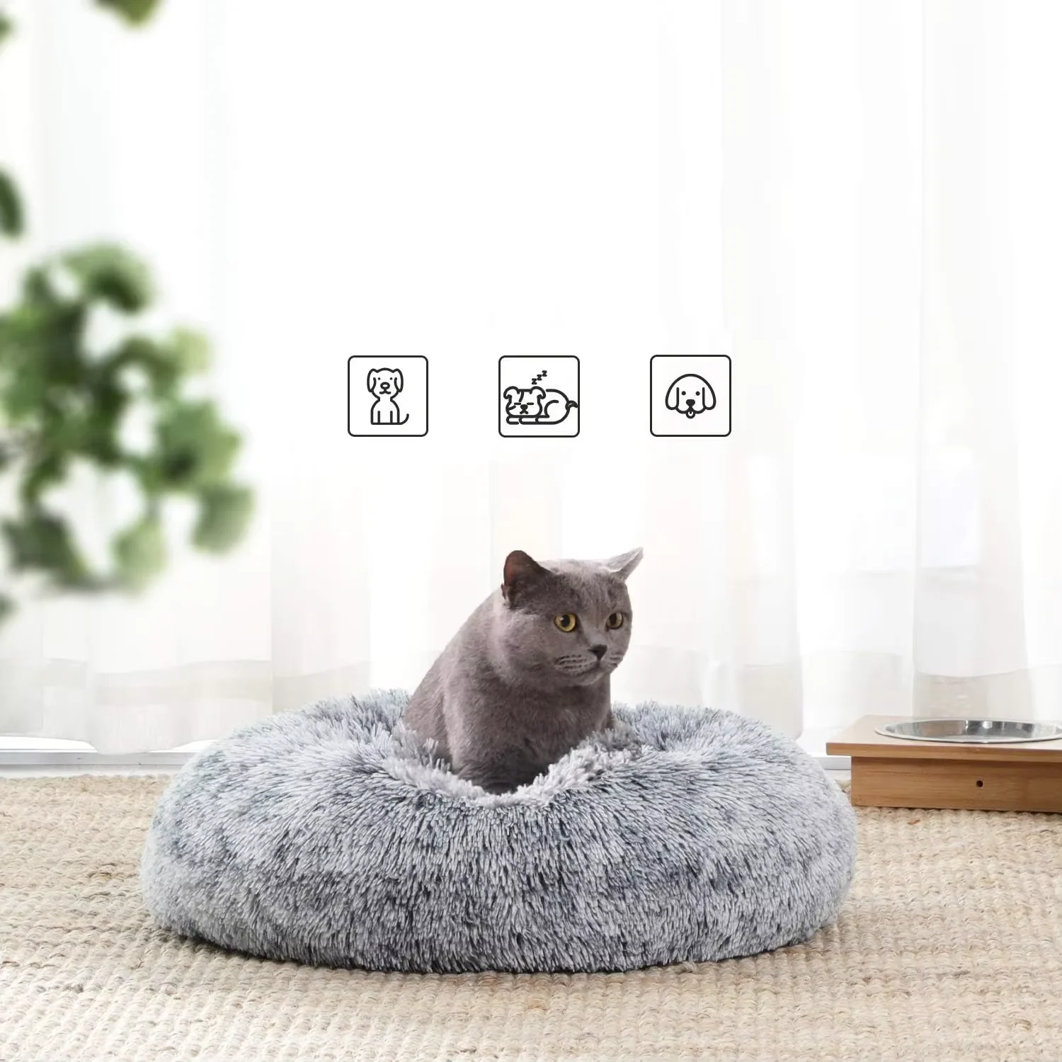 Dog Bed, Pet Bed, Removable and Washable Center Cushion, Soft and Fluffy Plush Mat, 50 cm Diameter