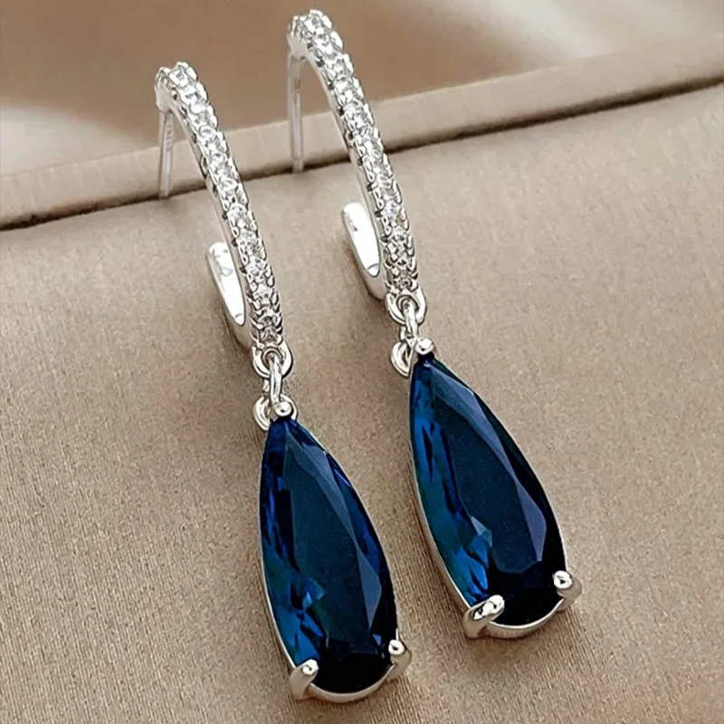 Huitan Birne Grün CZ Tropfen Ohrringe für Frauen Temperament Gold Farbe Ohr Hängen Ohrringe Büro dame Luxus Trendy Schmuck – Detail 16