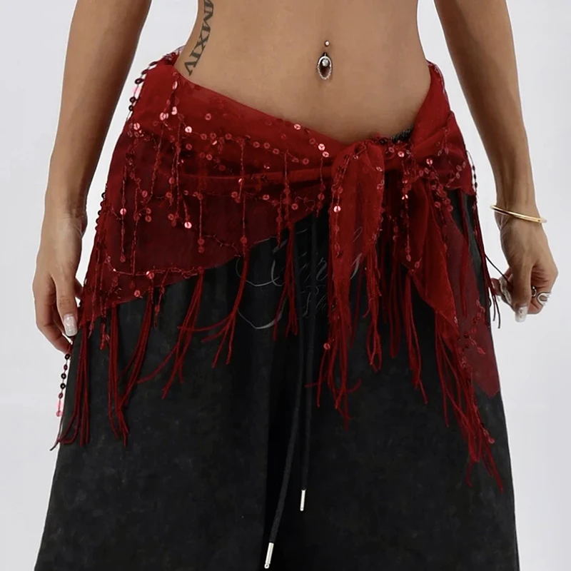 อเนกประสงค์ Belly Dance เอวพู่สามเหลี่ยมผ้าพันคอเข็มขัดเอวแจ๊สเต้นรําอุปกรณ์เสริมเต้นรําอินเดียวันหยุดผายลมผ้าม่าน