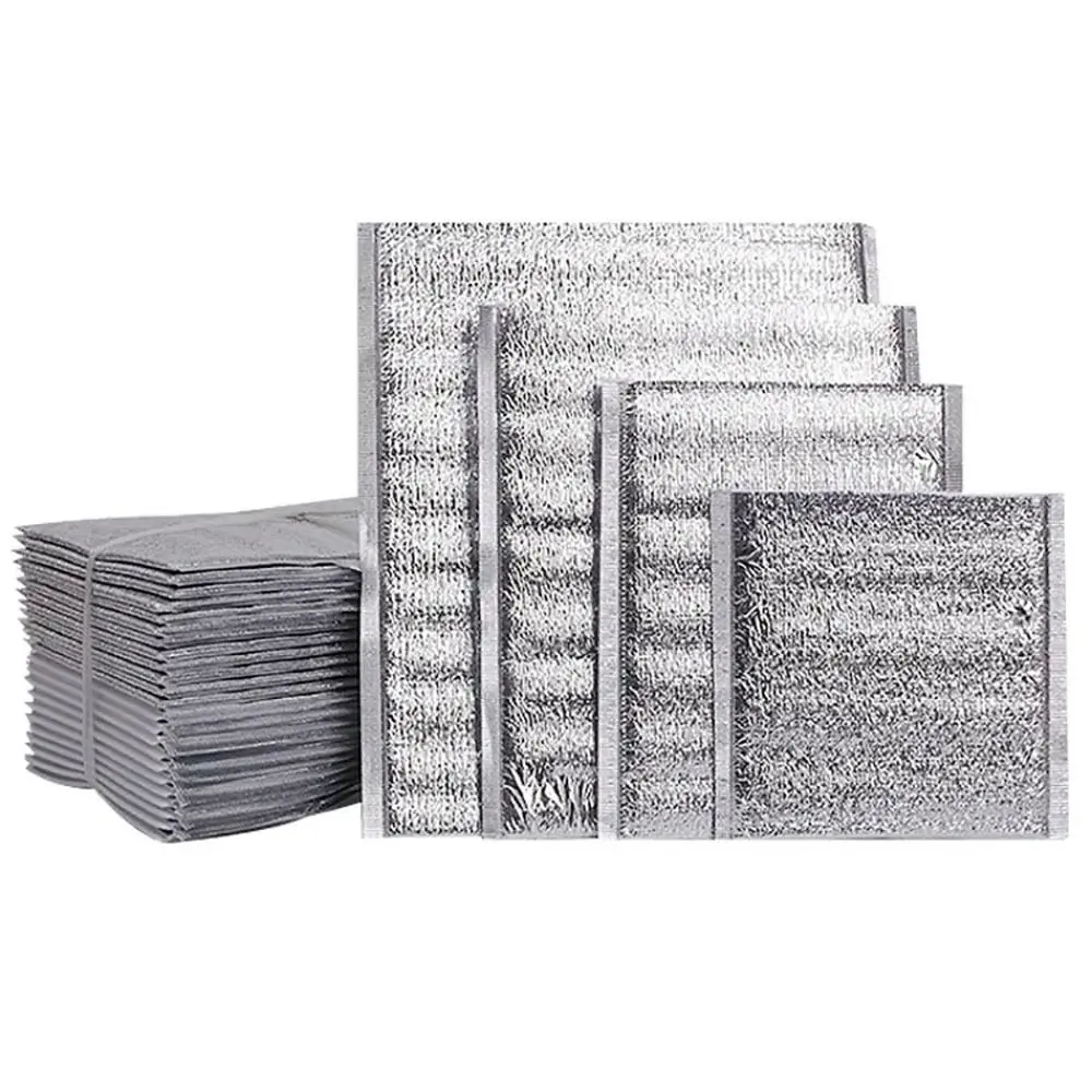 50Pcs/Pack Folding Ice Cold Warm Aluminum Foil Bag Delivery Carrier Drink Storage Insulation Bag Packing Food Thermal Cooler Bag