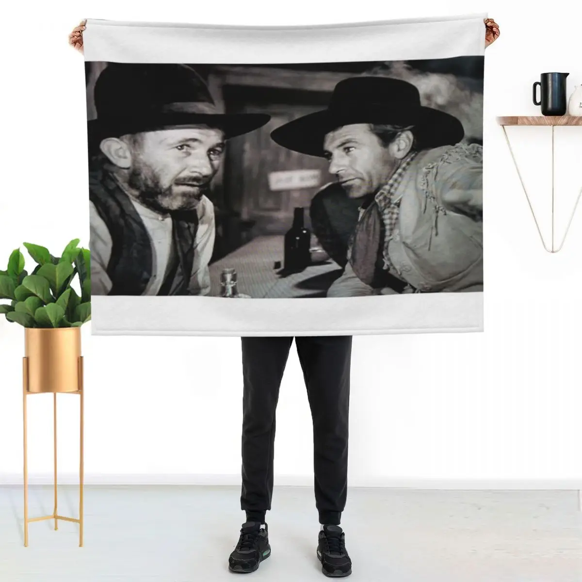 Gary Cooper and Walter Brennan in The Westerner Throw Blanket Hairy Furry Hair Shaggy Luxury Heavy Blankets