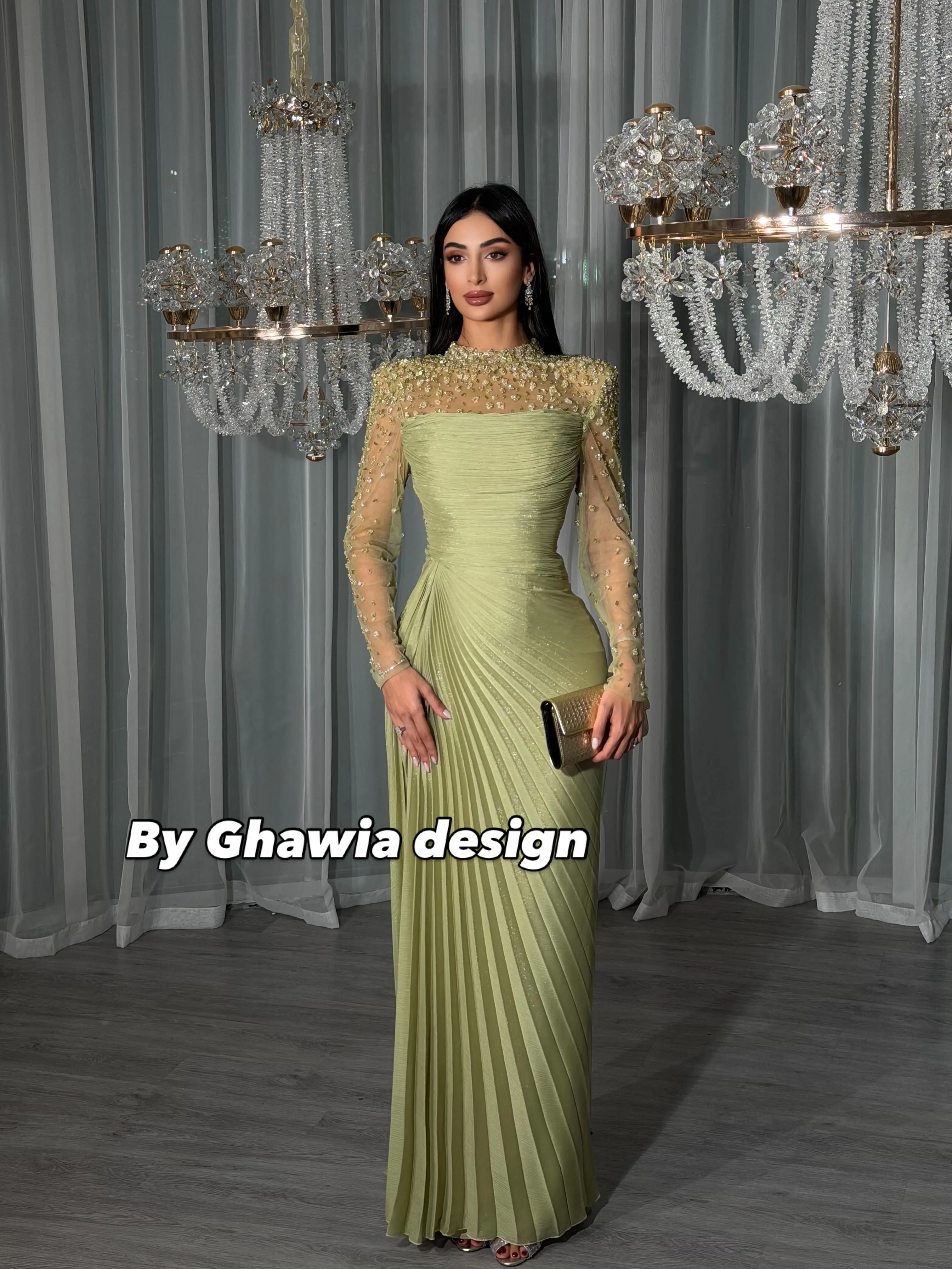 Jirocum Elegant Long Sleeves Evening Dress Kuwait Chiffon Formal Party Maxi Gown for Women Mermaid Prom Dresses Customized