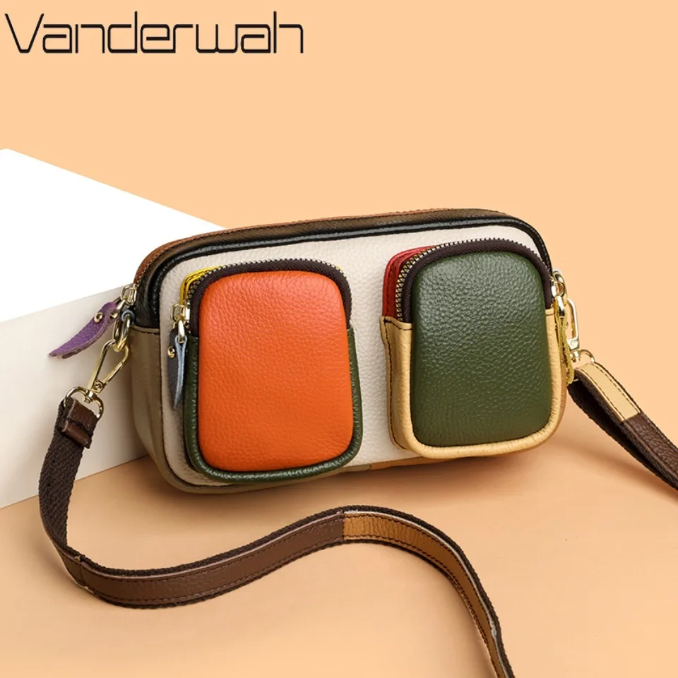 

Top Quality Genuine Leather Multiple Pockets Crossbody Sac Shoulder Bags for Women Luxury Cowhide Leather Designer Female Purse