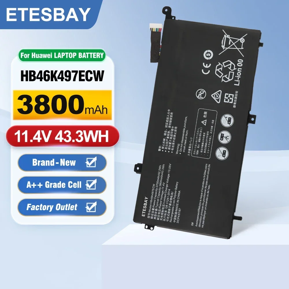 

ETESBAY HB46K497ECW Replacement Battery for Matebook D 2018 PL-W19 MRC-W60 MRC-W60800G5M NP800G5M 3800mAh 43.3WH