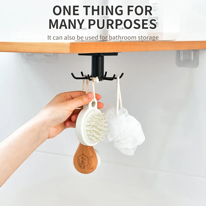 Kitchen Flower Rotary Hook Wall Mounted Kitchenware Storage Rack Accessories Cabinet Organizer Hook Up Storage Rack Spoon Hanger