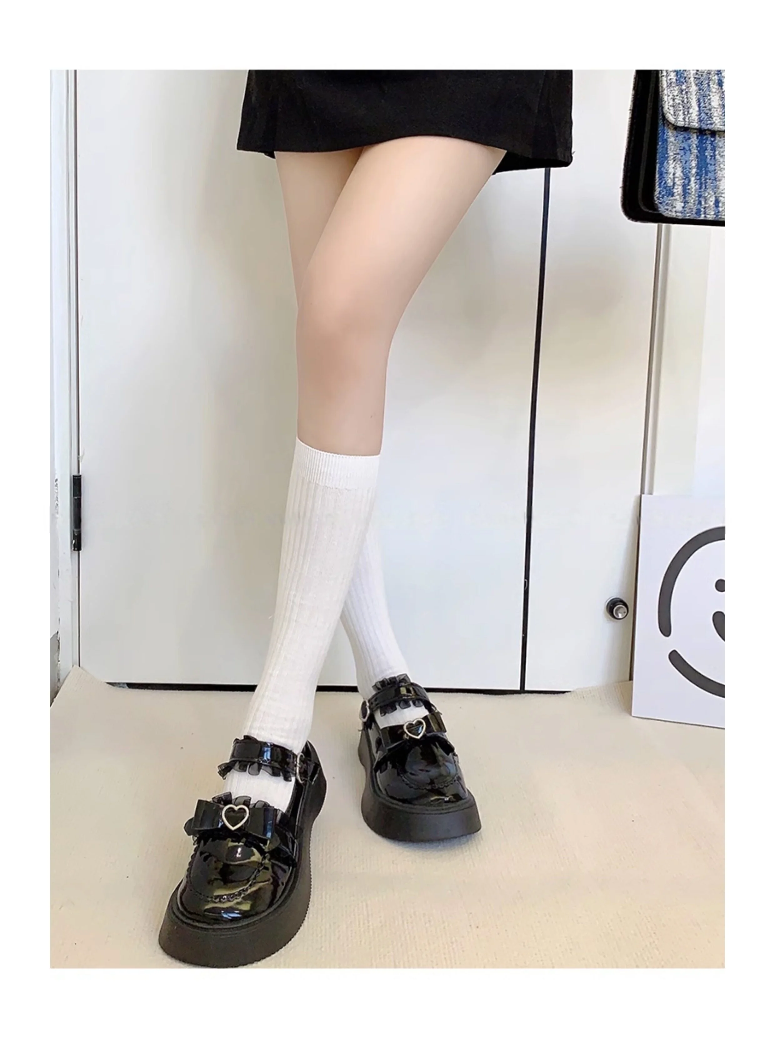 Women Spring Autumn Thin Cotton Solid White Ballet Stacked Mid Calf Socks Breathable Basic Long Tube Casual Daily Calf Socks For