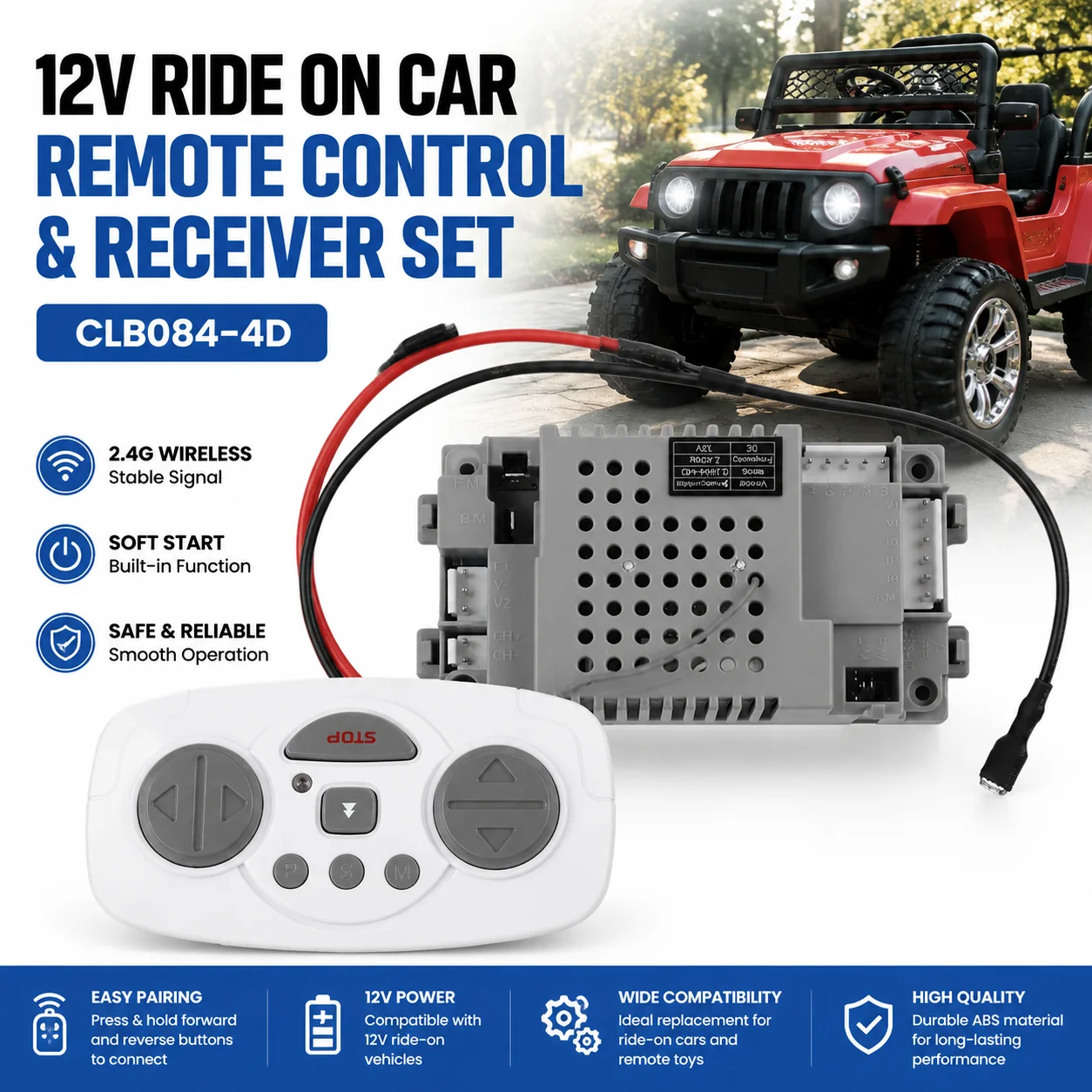 CLB084-4D Remote Control Receiver Controller 12V 2.4G For Children Electric Car Ride On Toy Vehicle Replacement Part ABS-Materia