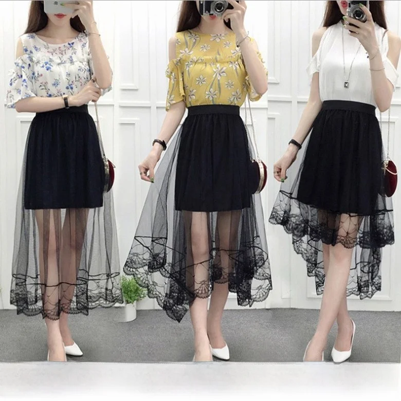 

Sexy Lace Me f Skirt Bot Splicing Regular Summer Women's New Sle Soft Sle Linen Nylon Fabric Busin Home Use