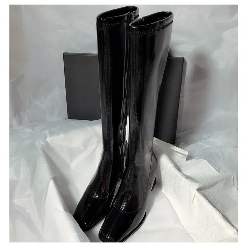 Winter High Heel Knee High Boots Women Shoes Fashion Square Toe Long Knight Bootties Ladies High Quality Shoes