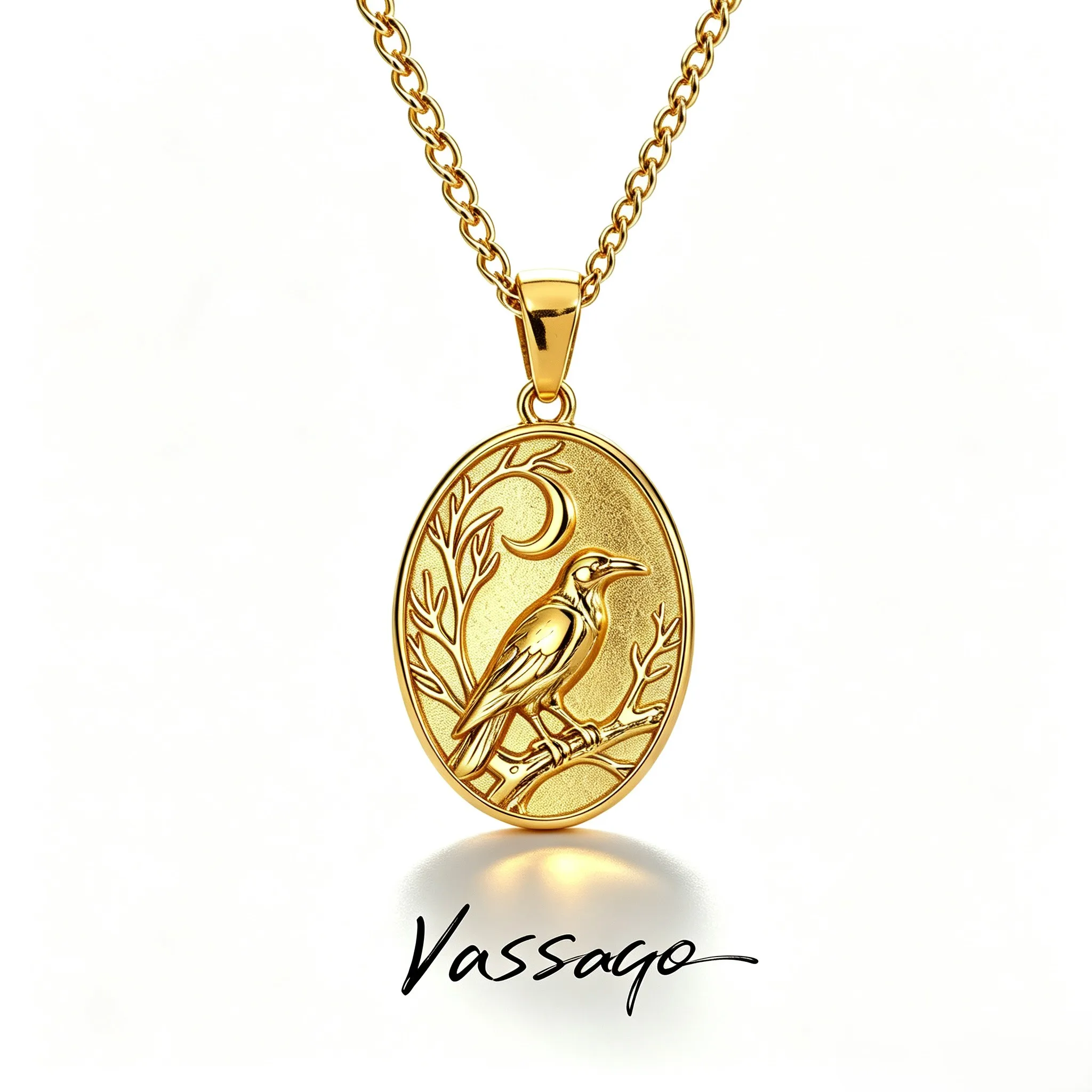 Vintage Raven Crescent Moon Necklace Stainless Steel Oval Pendant Crow On Branch Gothic Wiccan Pagan Witch Amulet Jewelry Gift