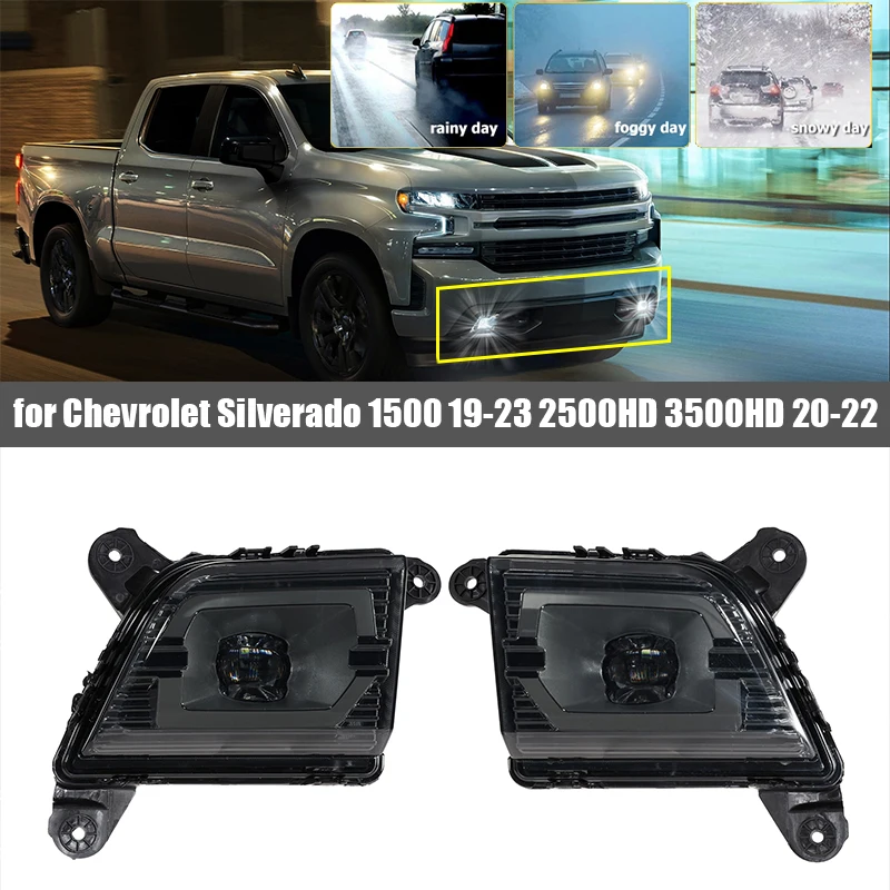 2pcs LED Fog Light Car Front Bumper White Driving Lights Kit for Chevrolet Silverado 1500 2019-2023 2500HD 3500HD 2020-2022