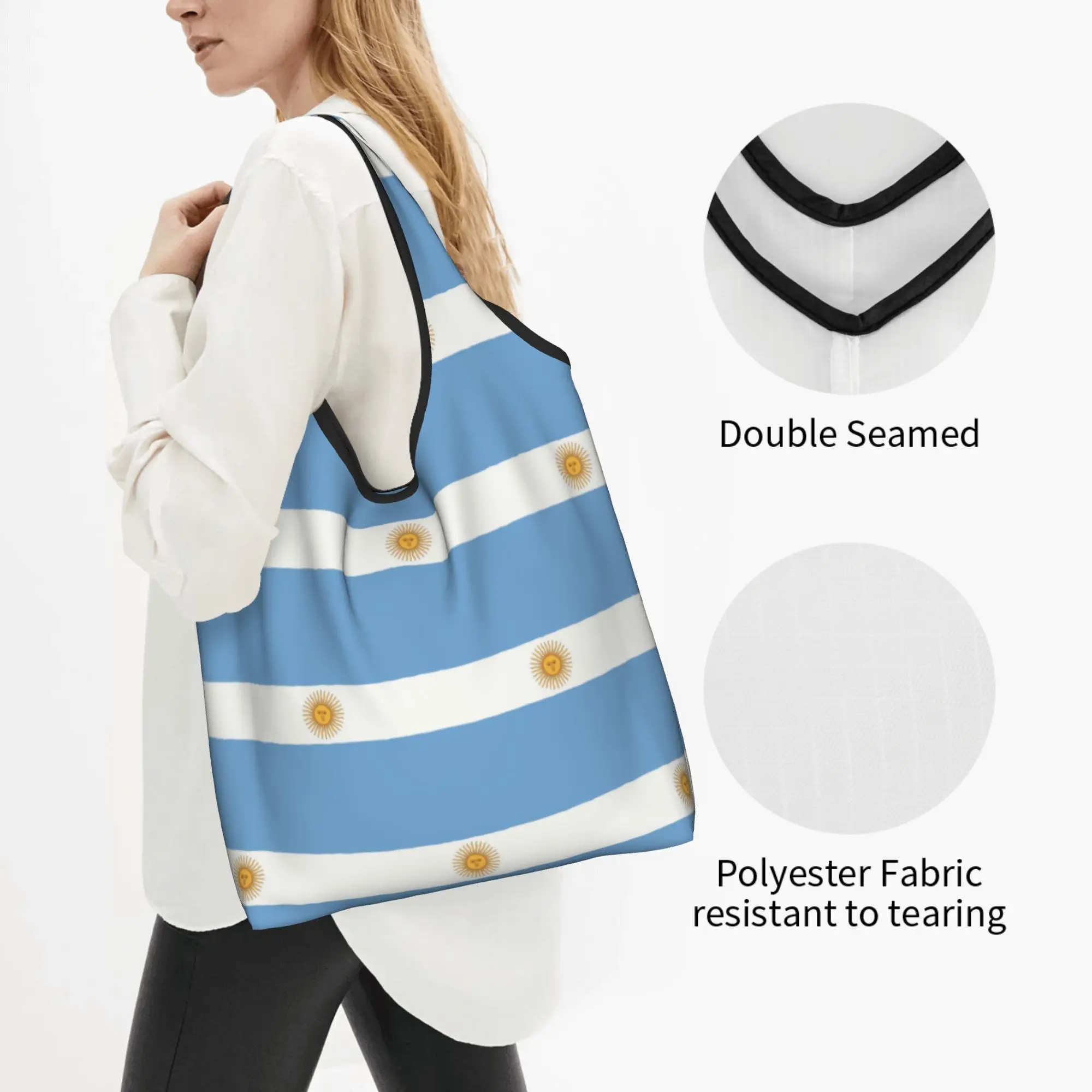 Recycling Flag of Argentina Shopping Bag Women Tote Bag Portable  Grocery Shopper Bags