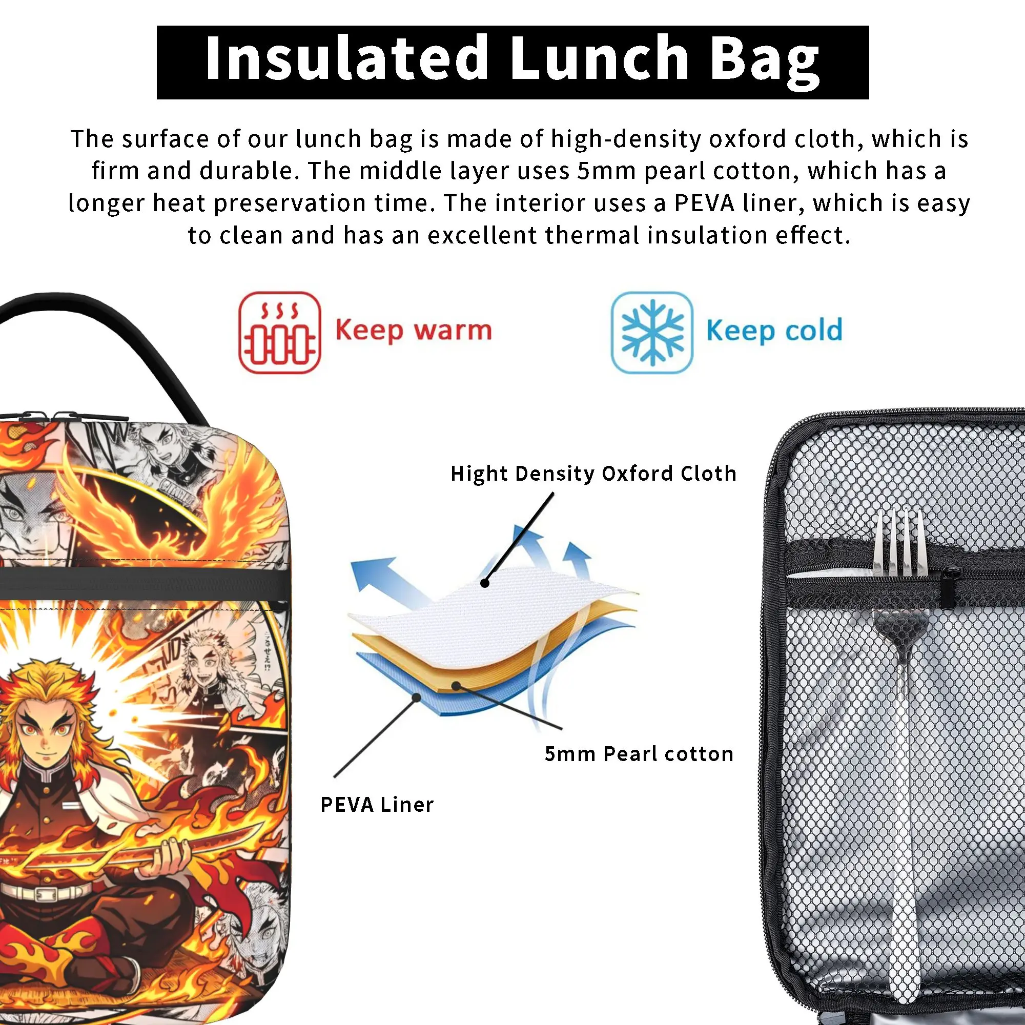 Custom D-Demons Slayers Portable Lunch Box Waterproof Japanese Manga Thermal Cooler Food Insulated Lunch Bag Office Work view 3