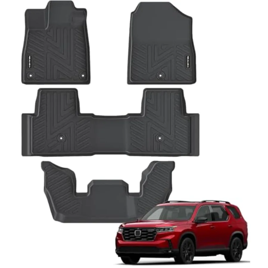 

Floor Mats for Honda Pilot 2023-2026 All Weather Protection TPE Rubber Liners 1st 2nd 3rd Row Black Odorless Anti-Slip