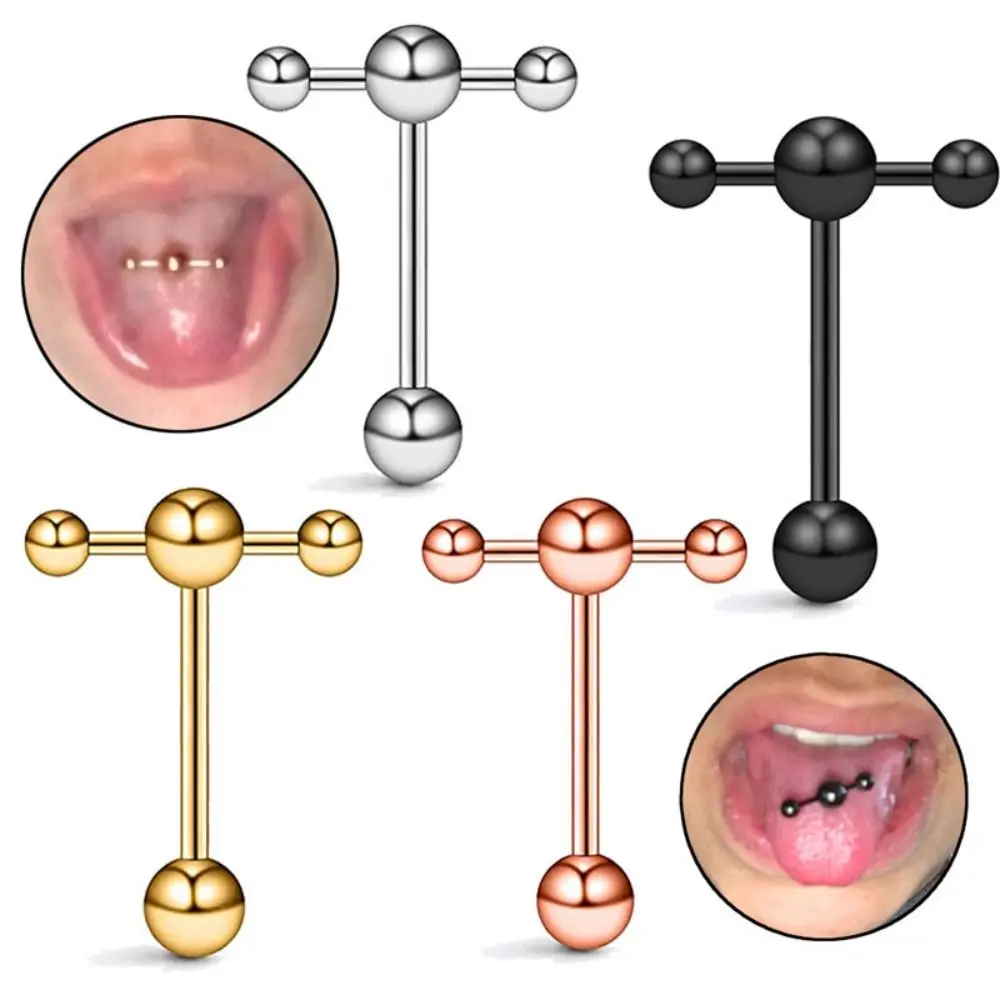 Hip Hop Men Women Tongue Stud Stainless Steel Ear Studs Body Jewelry Tongue Ring Dumbbell Tongue Nail Piercing Jewelry