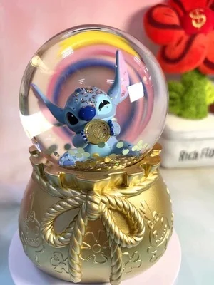 

Disney Authentic Stitch Handicraft Christmas Birthday Gift Gold Coin Stitch Crystal Ball