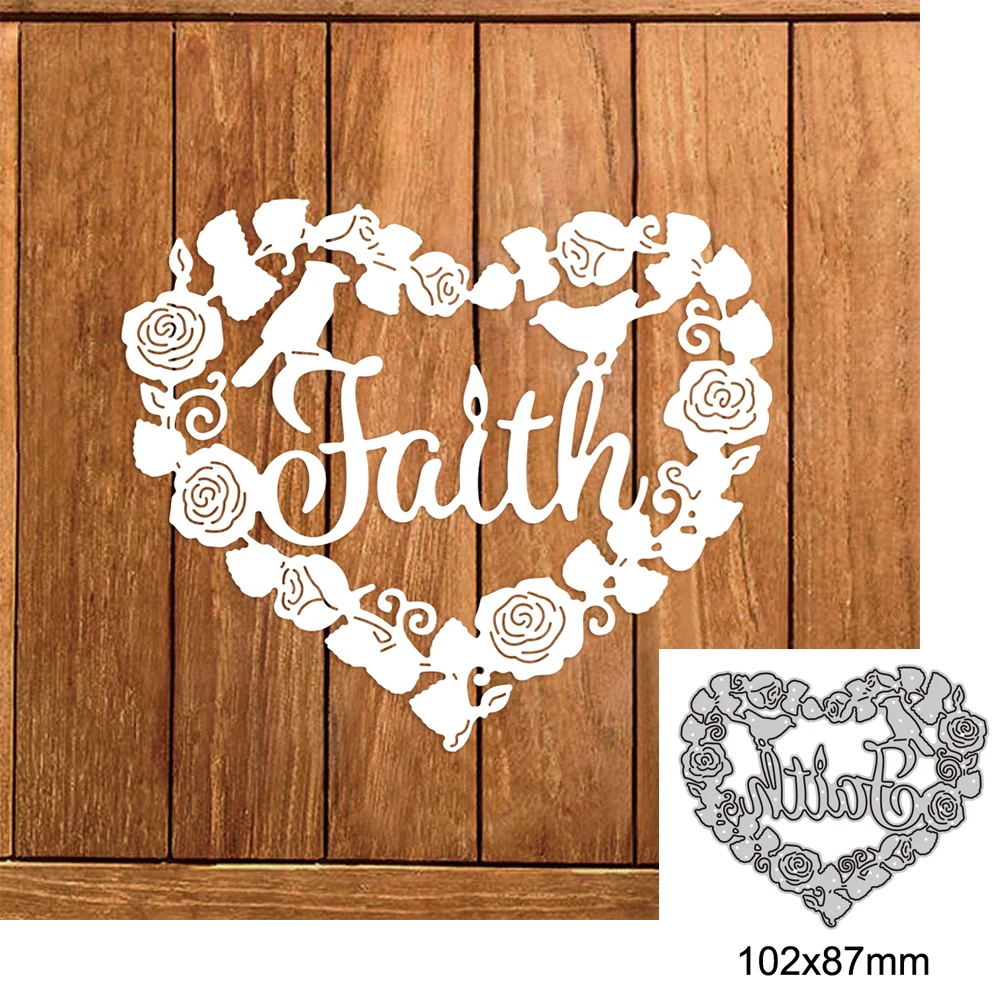 Heart Wreath Frame Metal Cutting Dies Faith Word Mold For DIY Scrapbook Paper Cards Embossed Decorative Craft Diecut New Arrival