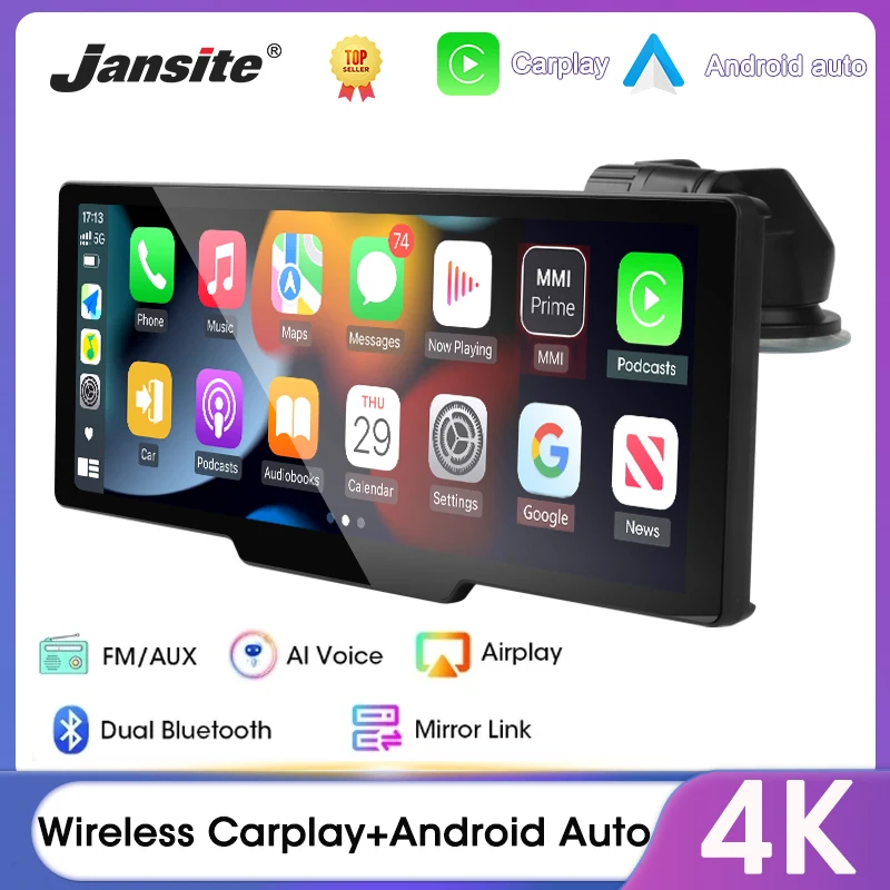 

Jansite 10.26" Dashcam 4K 2160P Rearview Camera Wireless Carplay&Android Auto GPS Navigation Voice Control Car DVR BT FM Monitor