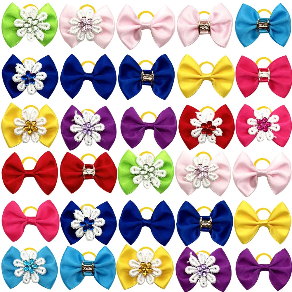 100pcs Cute Fahion Dog Bows For Samll Cat Hair Clips Plaid Solid Dogs Bowknot Dogs Cats Hair Accessories Pet Grooming Products